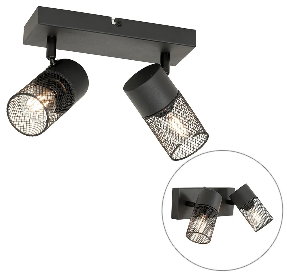 Spotlight industrial negru cu 2 lumini reglabile - Jim