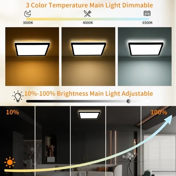 Brilagi - Plafonieră LED dimabilă ULTRA SLIM LED/18W/230V 30x30 cm neagră + telecomandă