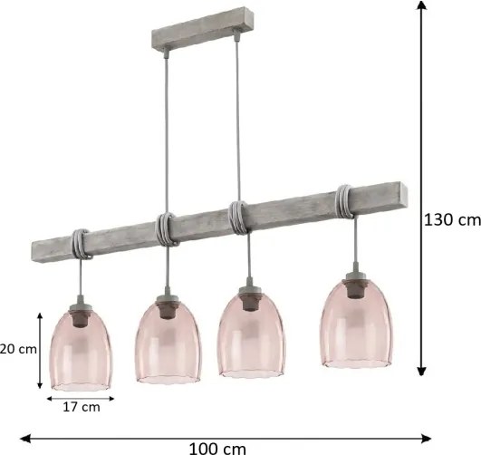 Brilagi - Lustră suspendată pe cablu WOOD GLASS 4xE27/60W/230V pin/gri/bej fumuriu