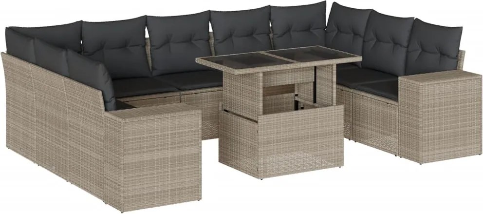 vidaXL Set canapele de grădină cu perne 10 piese gri deschis poliratan