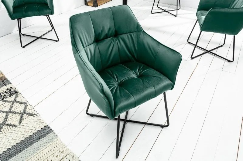 Set de 2 scaune elegante cu cotiere confortabile Loft, verde
