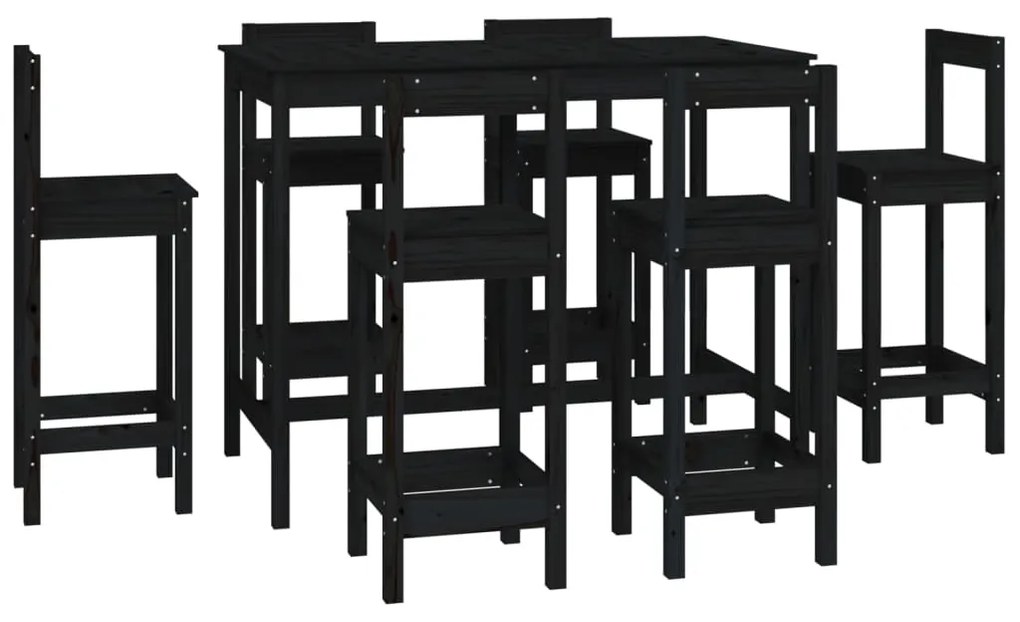 Set mobilier de bar, 7 piese, negru, lemn masiv de pin