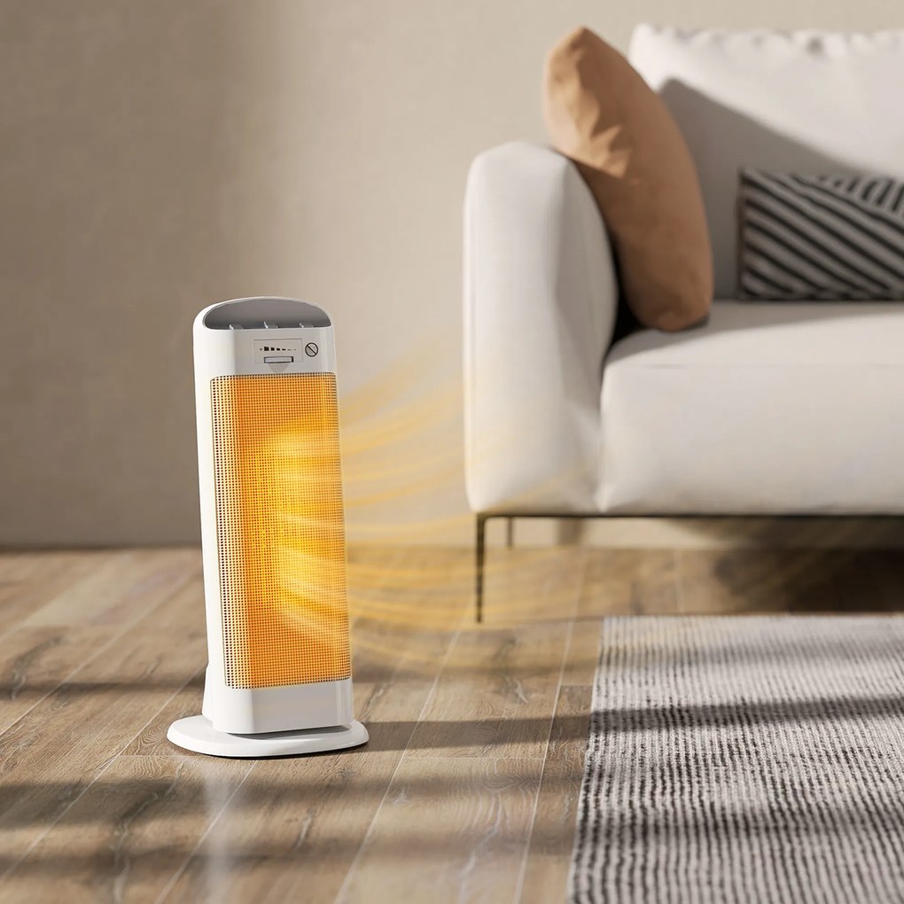 HOMCOM Sobă Electrică Ceramică 2000W, 4 Moduri și Încălzire Reglabilă, Oscilație 55°, Alb | Aosom Romania