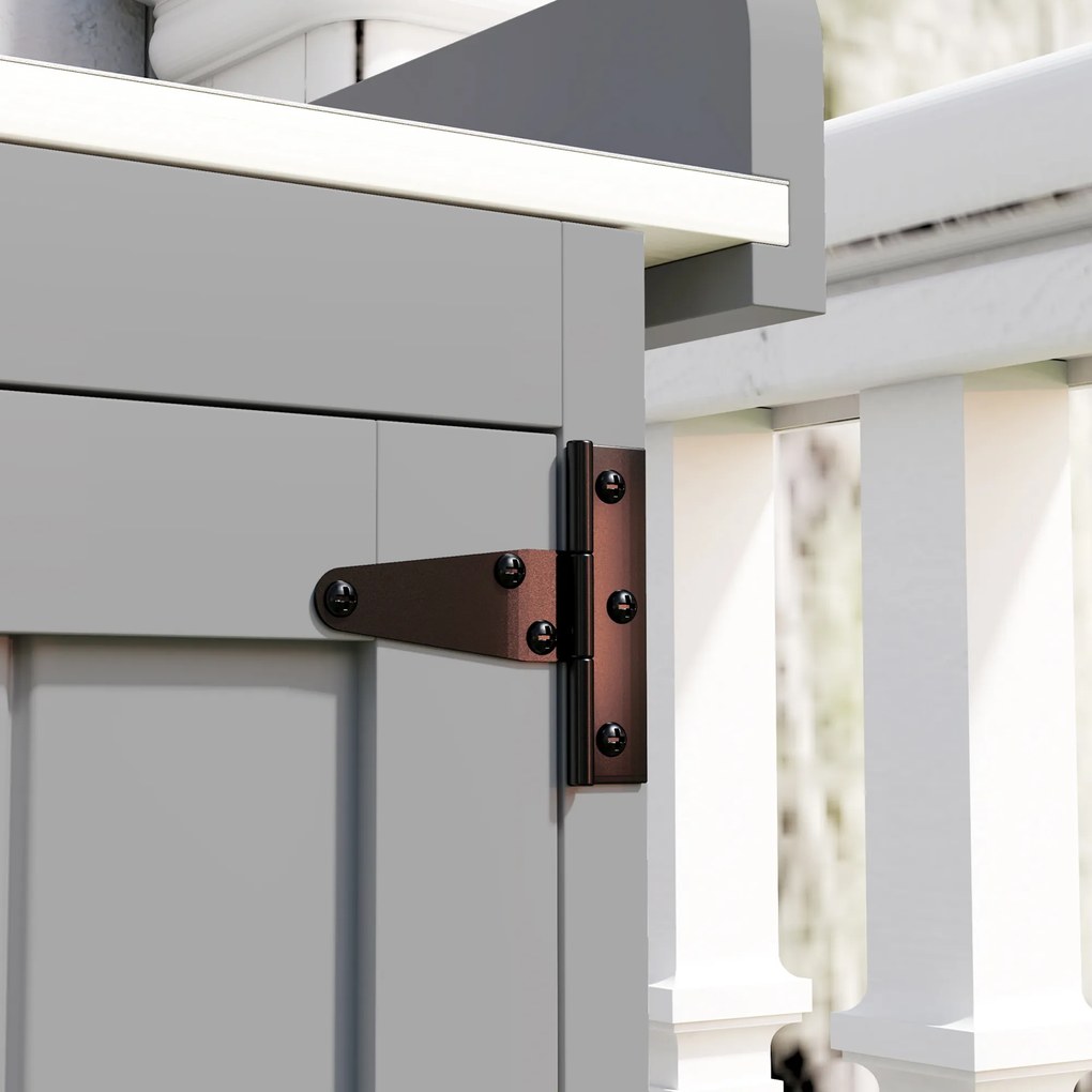 Outsunny Dulap de Exterior, Dulap pentru Ustensile cu Blat din Metal și Raft, Banc de Lucru din Lemn cu 2 Uși pentru Grădină, Terasă, Curte, Gri | Aosom Romania