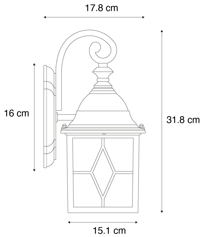 Lămpă de perete exterioară romantică argintiu antic - Londra
