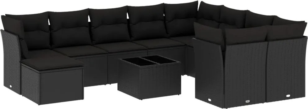 vidaXL Set canapele de grădină cu perne, 11 piese, negru, poliratan