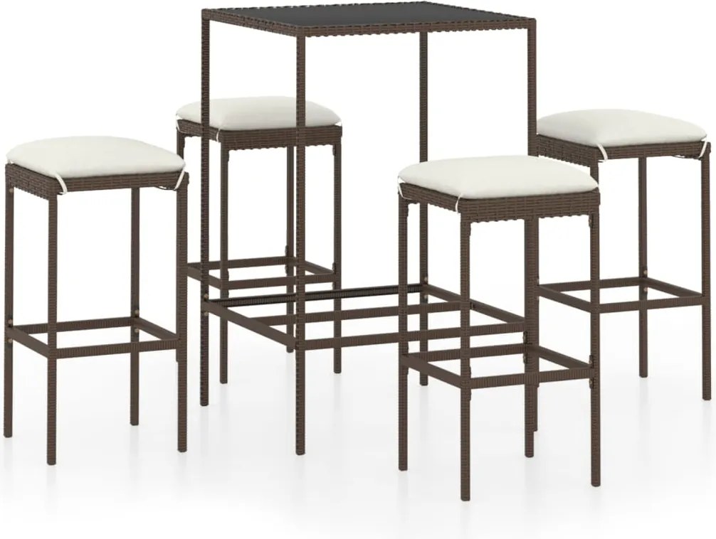 vidaXL Set mobilier bar de grădină cu perne, 5 piese, maro, poliratan