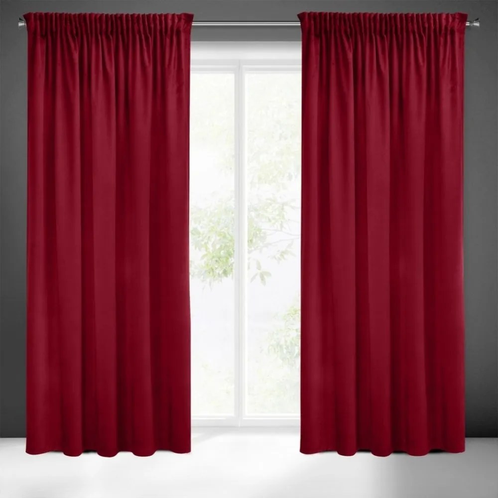 Draperii monocromatice din catifea de culoare burgundy 140 x 270 cm