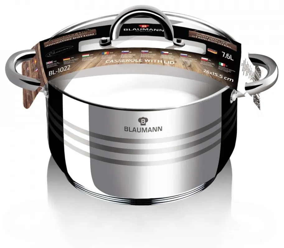 Oala cu capac otel inoxidabil 26 cm Gourmet Line Blaumann BL 1022