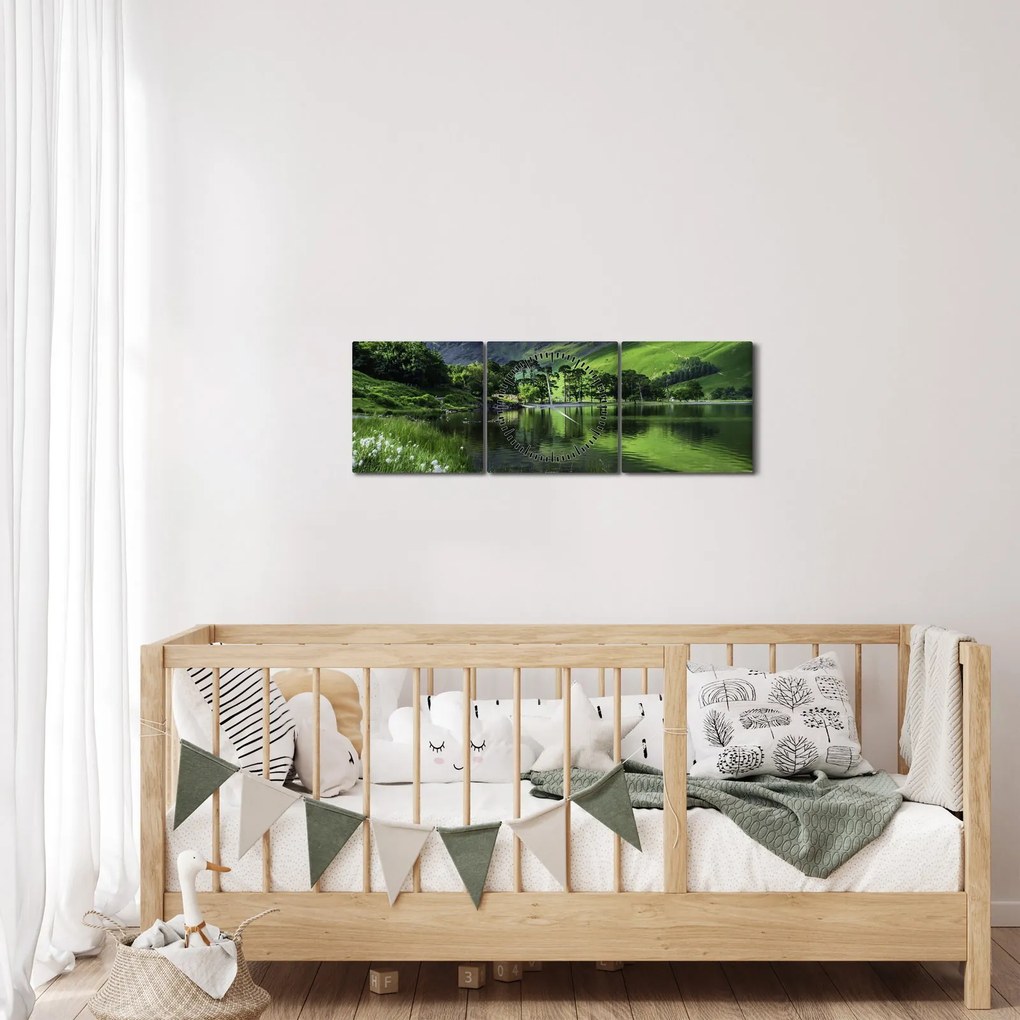 Tablou - Peisaj cu un lac (cu ceas) (90x30 cm)