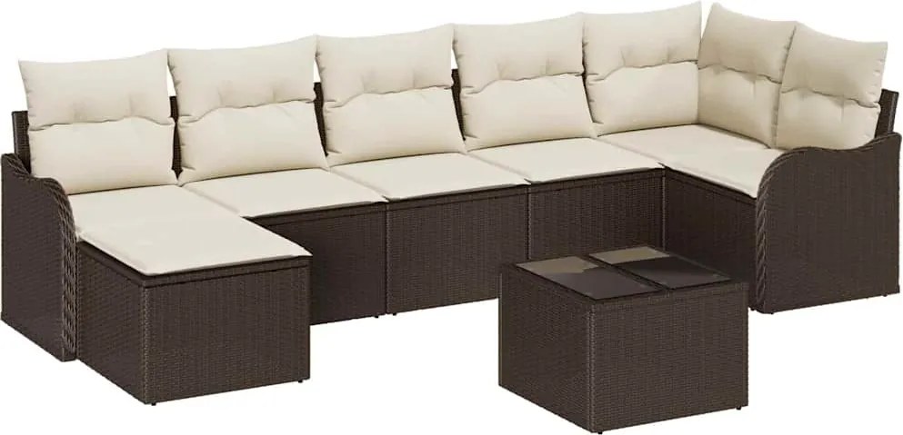 vidaXL Set de canapele pentru grădină 8 pcs maro și alb Rattan poli