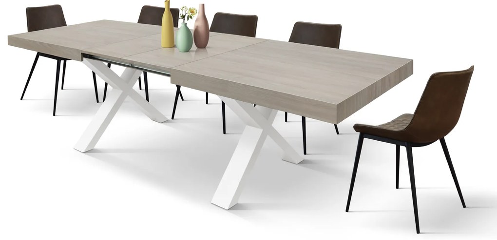 Masa Linda extensibila, blat PAL - BLAT ULM, PICIOR ALB - 160 cm / 90 cm / h 77