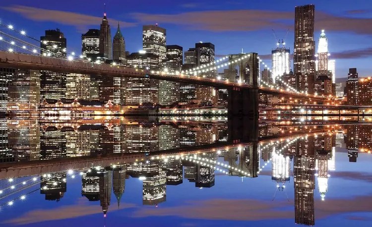 New York Brooklyn Bridge Night Fototapet, (312 x 219 cm)