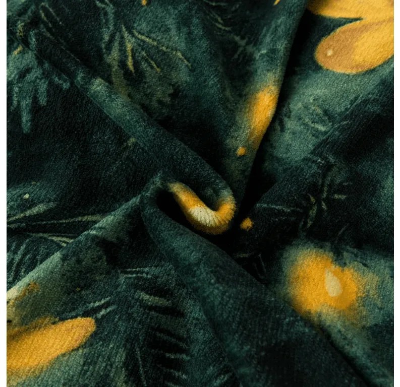 Set 2 buc Lenjerie cocolino YELLOW BUTTERFLY verde inchis + Cearsaf Cocolino microplus cu elastic SOFT 180x200 cm alb, pat dublu