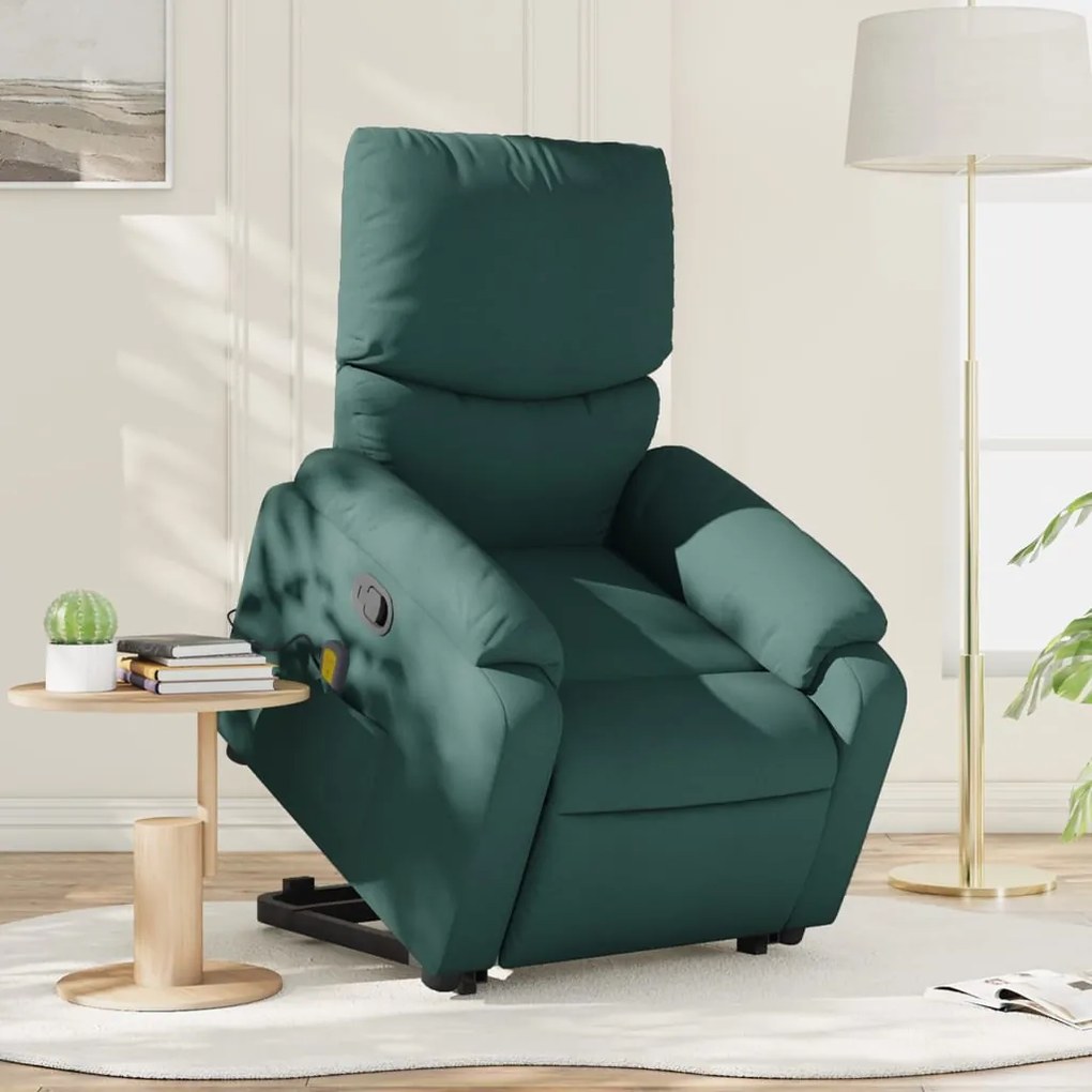 vidaXL Fotoliu rabatabil de masaj, cu ridicare, verde închis, textil