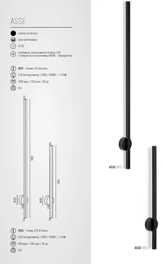 Aplica LED de perete desgin minimalist Asse negru H-60cm