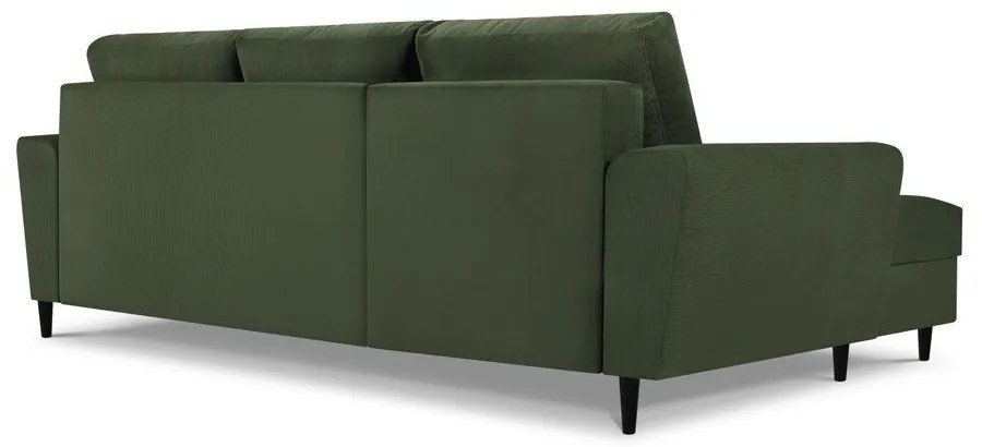 Colțar verde extensibil, cu spațiu de depozitare cu tapițerie din catifea reiată (cu colț pe partea stângă, cu șezlong) Kyoto – Cosmopolitan Design