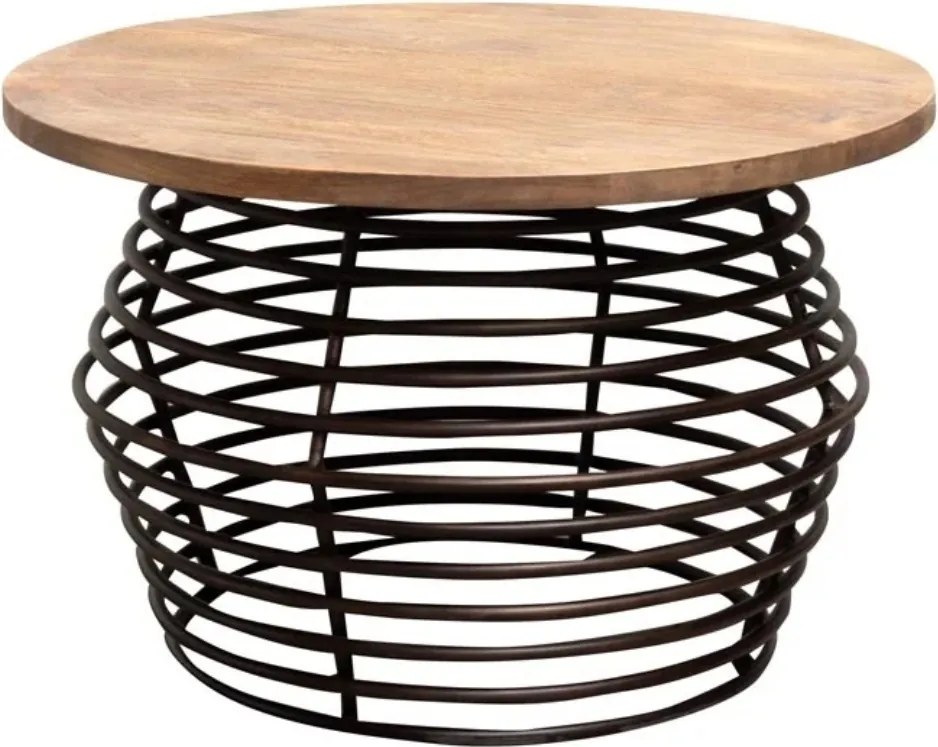 Măsuță de cafea rotundă din lemn de mango și metal, natur, cu bază din inele de metal, finisaj mat, 46,5 x 76 cm, „Spring”