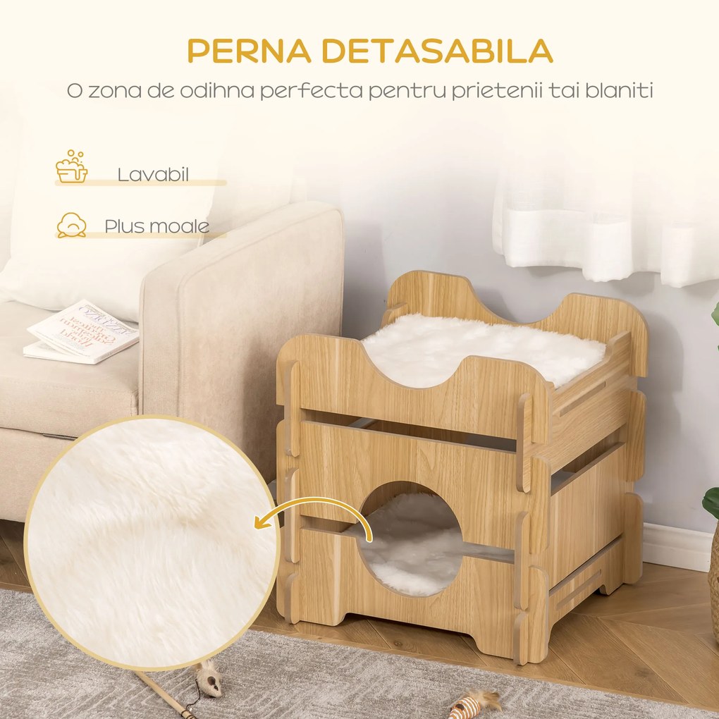 PawHut Pat Confortabil pentru Pisici cu 2 Nivele și Perne Incluse, 50x50x50cm, Ideal pentru Relaxare | Aosom Romania