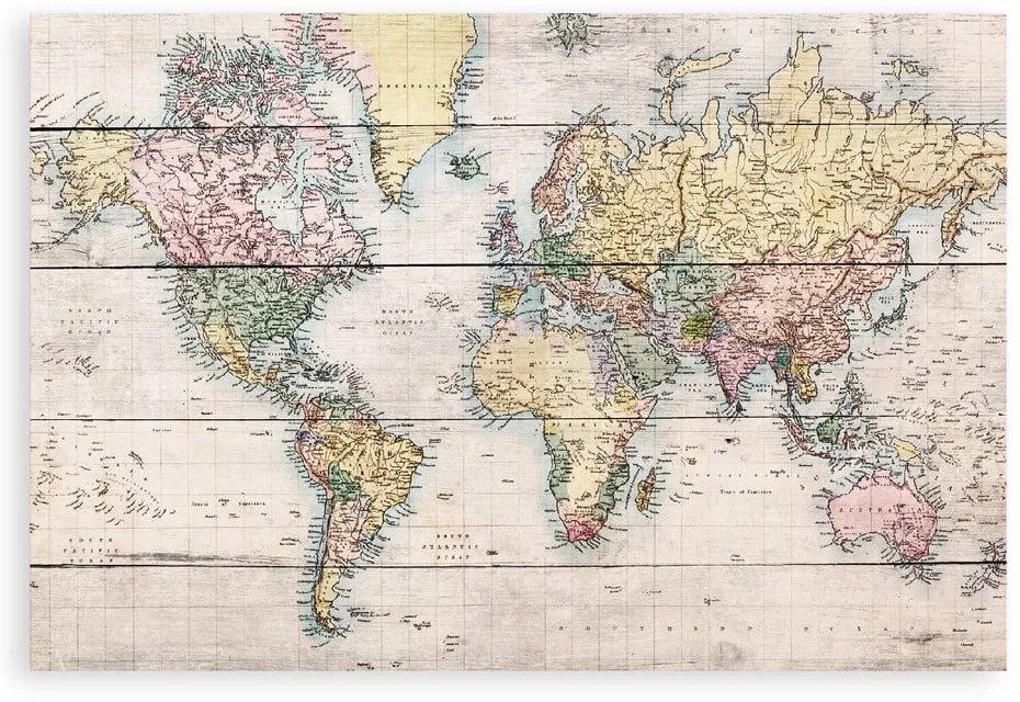 Tablou de perete din lemn de pin Really Nice Things Mapamundi, 40 x 60 cm