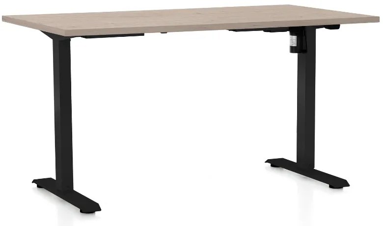 Masa inaltime reglabila OfficeTech A, 140 x 80 cm, bază neagră, stejar