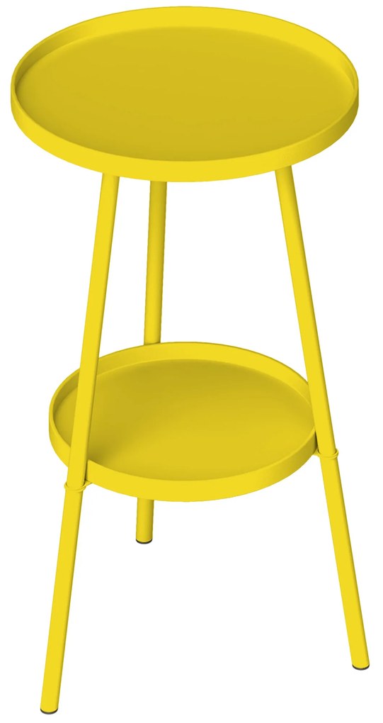 Outsunny Mică masă laterală rotundă cu 2 niveluri masă de grădină pentru terasă living balcon din metal Ø 32 x 51 cm galben | Aosom Romania