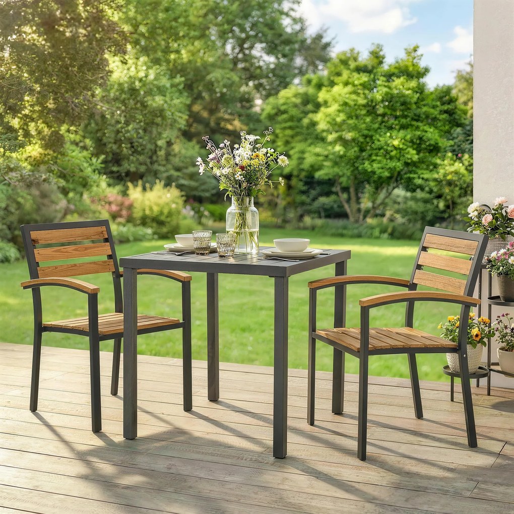 Outsunny Set de 2 Scaune Empilabile de Exterior din Lemn cu Finisaj Natural | Aosom Romania