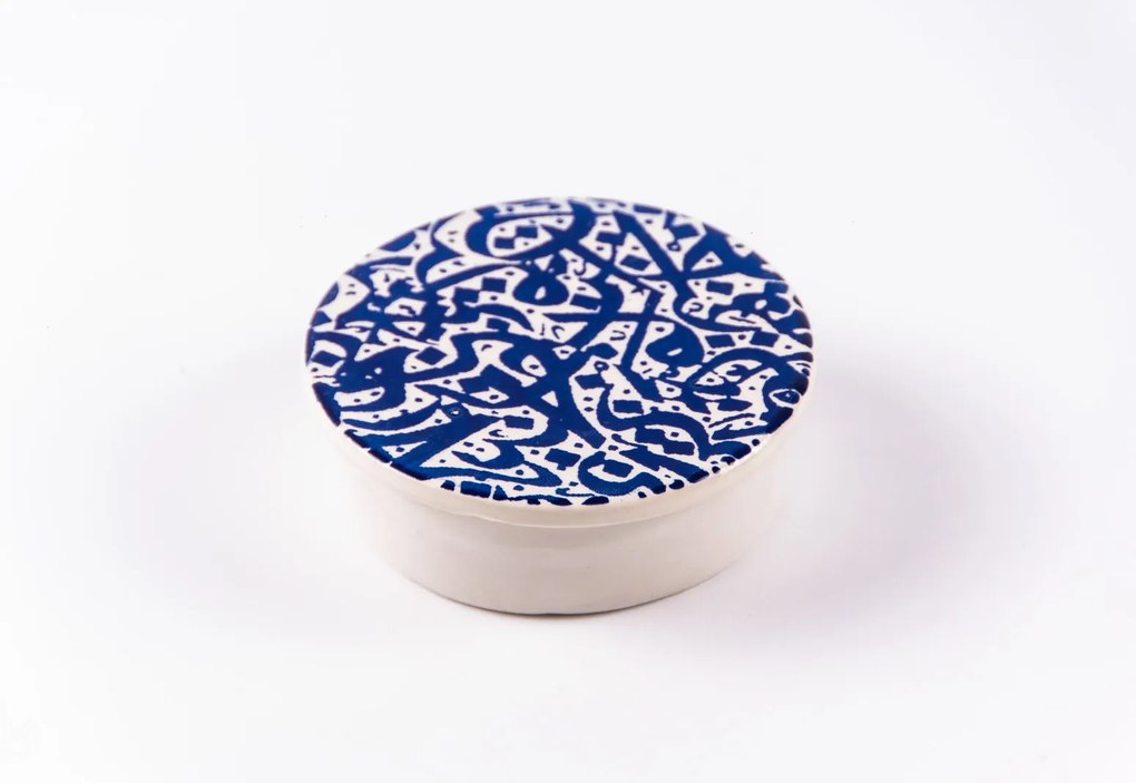 Cutie de depozitare din ceramică decorativă Scris Albastru