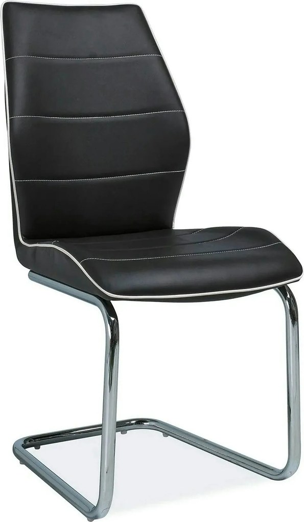 Scaun tapitat H331, negru/crom, piele ecologica/metal, 42X43X99 cm