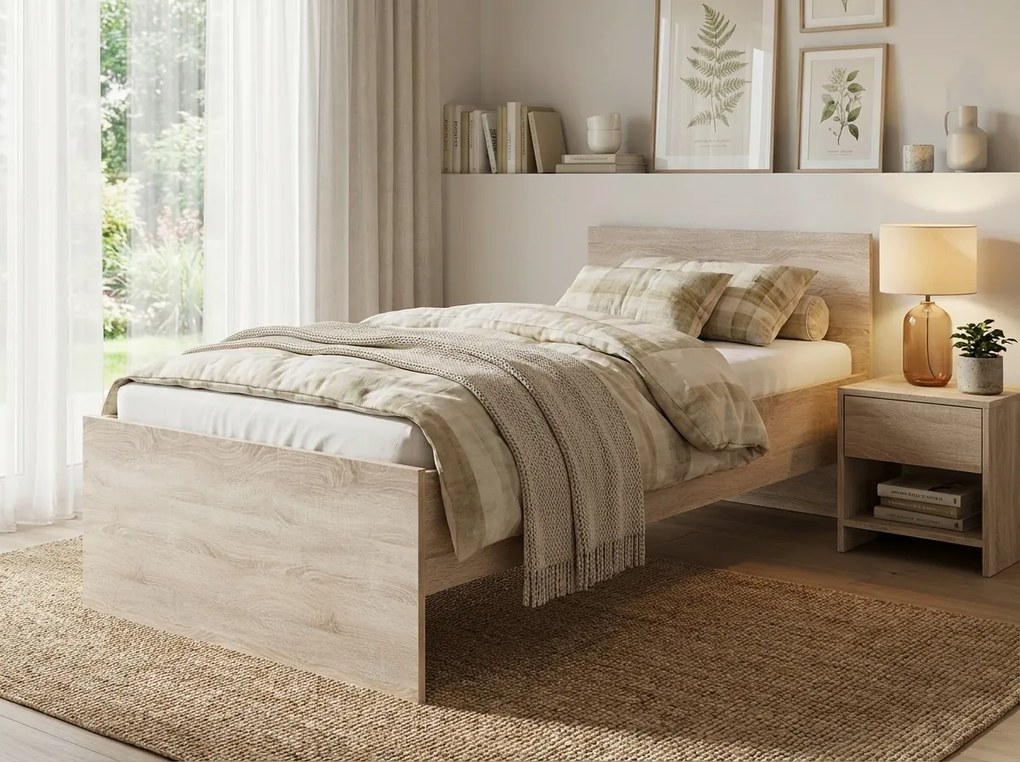 Pat ELISA 90 x 200 cm, stejar sonoma Saltele: Saltea Sommera 18 cm, Somiera pat: Cu lamele curbate