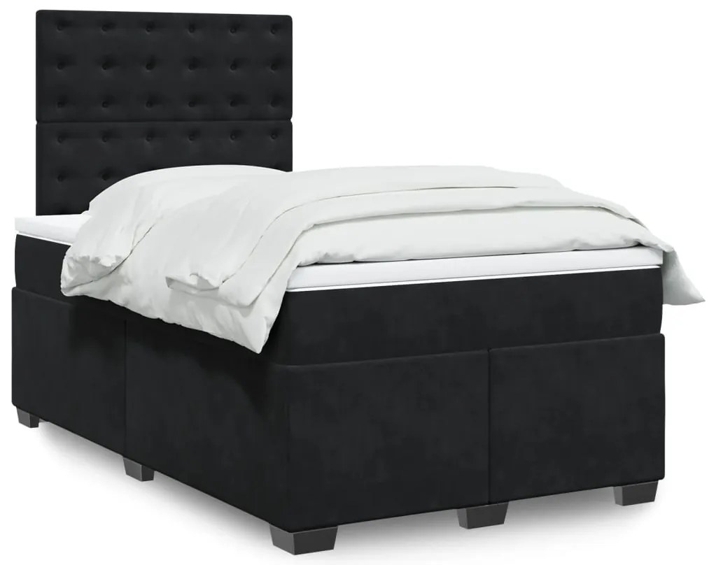 vidaXL Pat box spring cu saltea, negru, 120x190 cm, catifea
