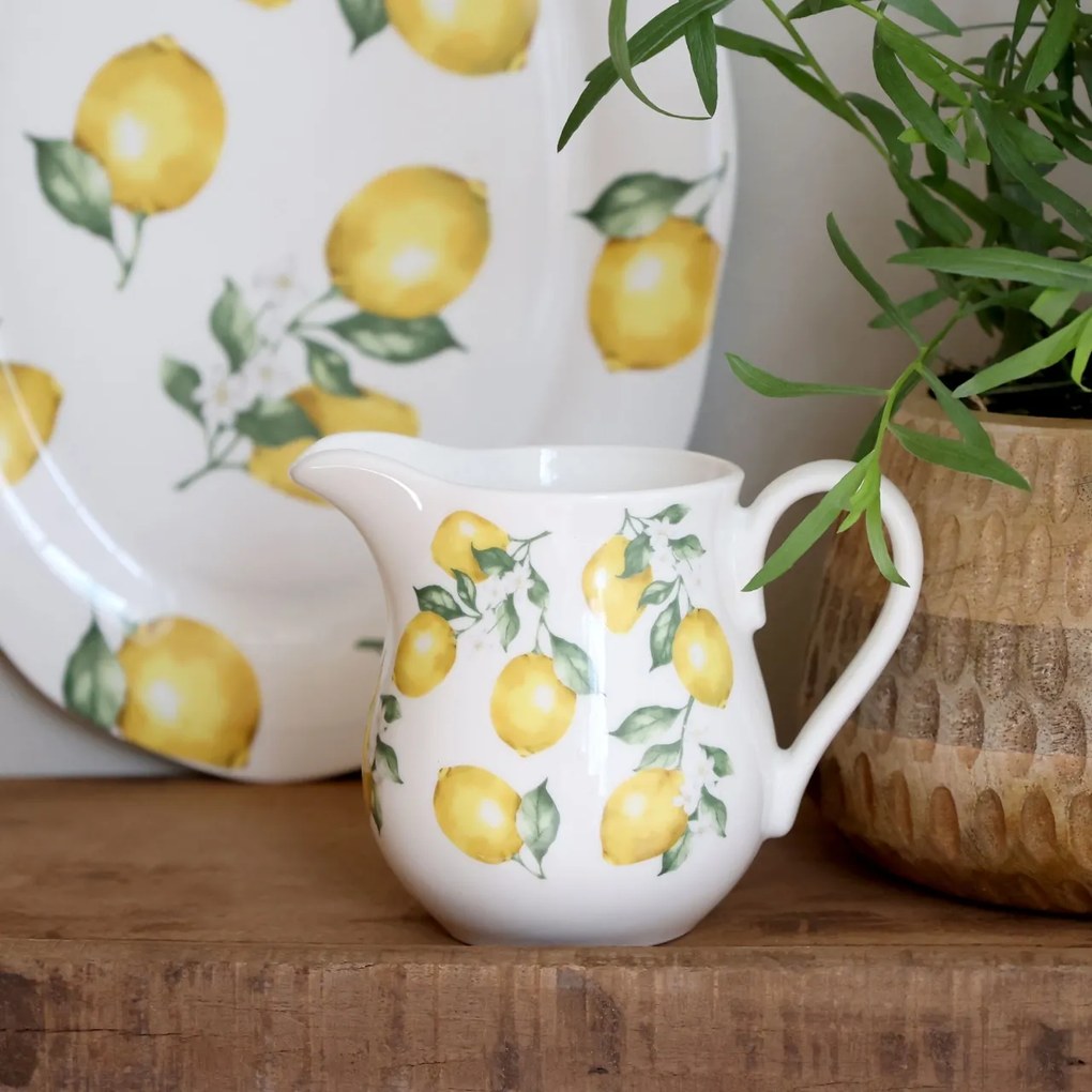 Carafă din porțelan alb cu motiv lămâi, 10x8 cm, „Maison Citron"
