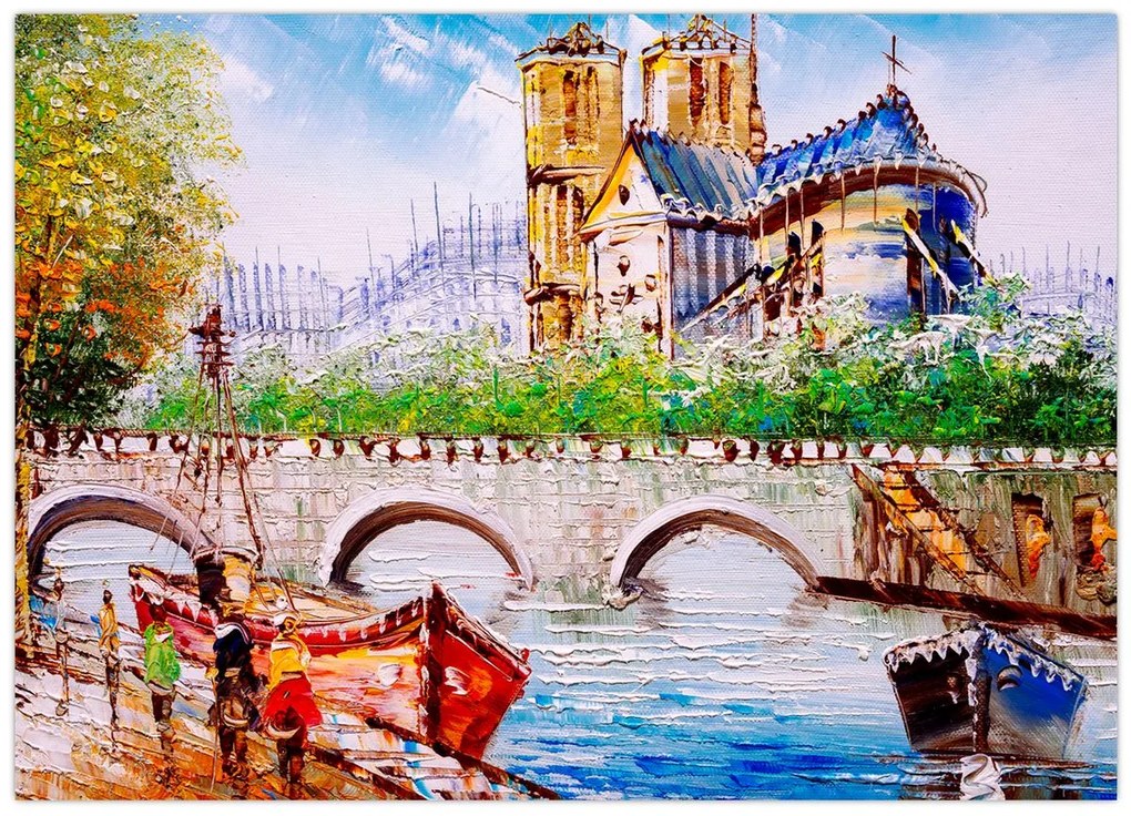 Tablou pe sticlă - Pictură în ulei a orașului (70x50 cm)