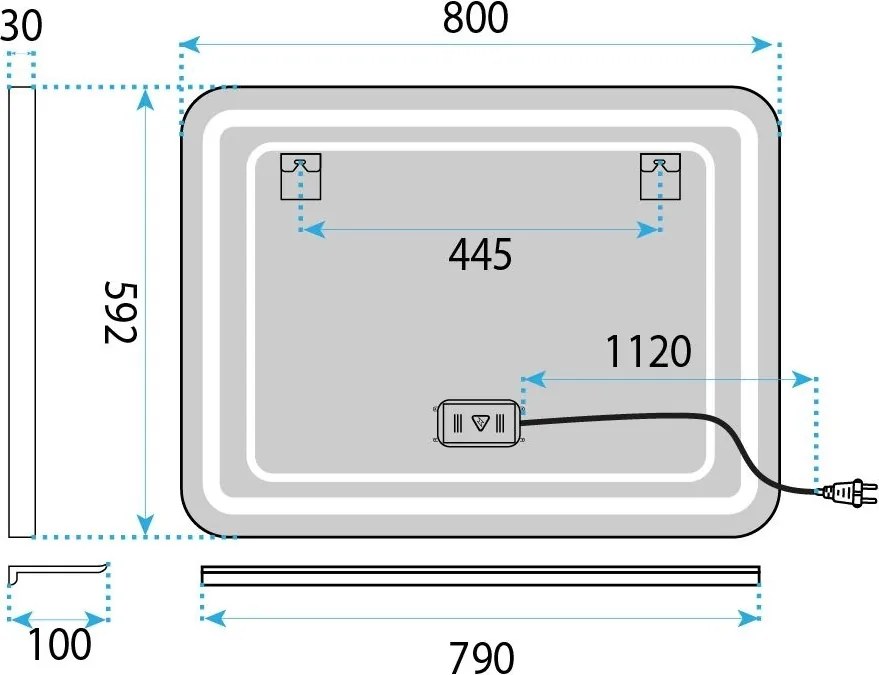 Oglindă de perete LED cu raft 80x60 cm L-8060