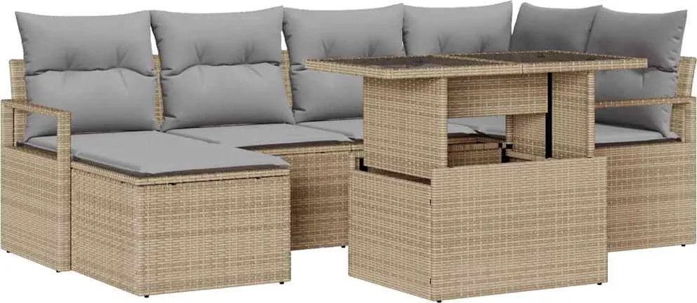 vidaXL Set de canapele pentru grădină 7 pcs Bej Rattan poli