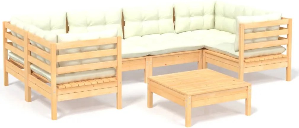 vidaXL Set mobilier grădină cu perne crem, 7 piese, lemn masiv pin
