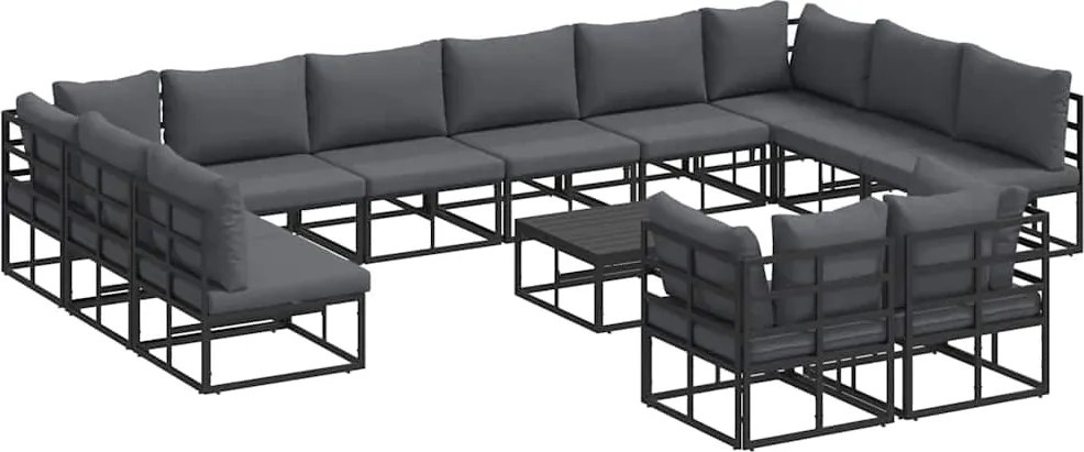 vidaXL Set de canapele pentru grădină cu pernă 13 pcs Negru Aluminiu