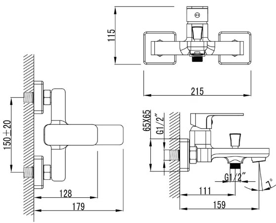 Baterie de cadă Aqualine FACTOR crom lucios