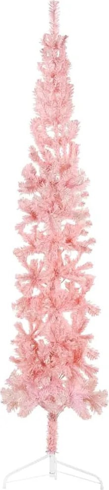 vidaXL Jumătate brad de Crăciun subțire cu suport, roz, 210 cm