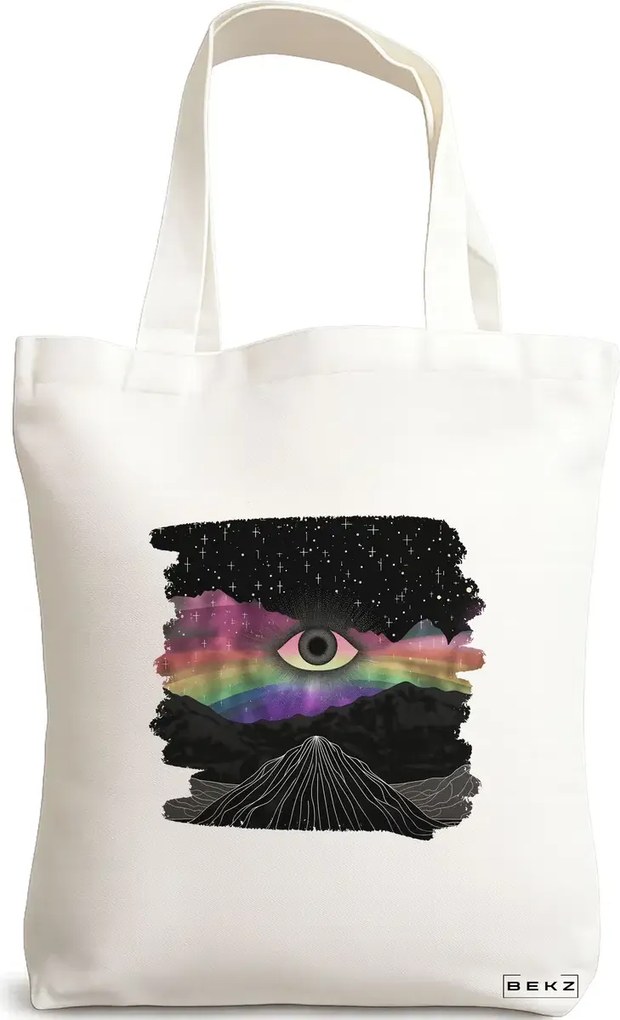 Sacosa de Panza pentru Cumparaturi, Geanta Tote, model Celestial Eye 2, 38x34.5 cm, Alba, BEKZ®