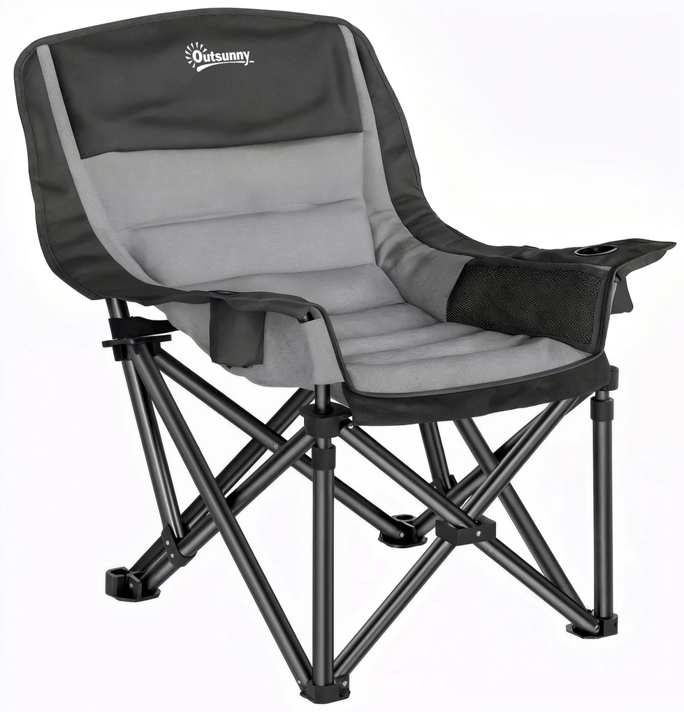 Outsunny Scaun de Camping Pliabil cu 2 Suporturi pentru Pahare și Buzunare Laterale, 99x71x103 cm, Gri | Aosom Romania