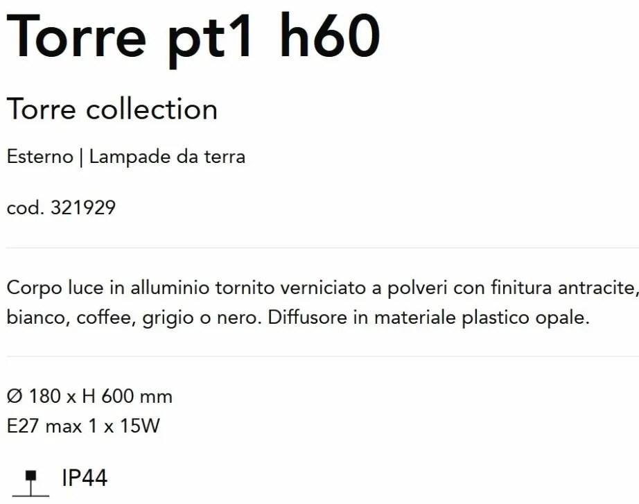 Stalp pentru iluminat exterior Torre pt1 h60 cafeniu
