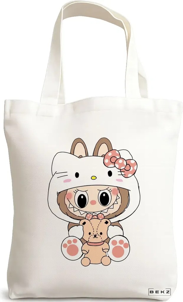 Sacosa de Panza pentru Cumparaturi, Geanta Tote, model Labubu 6 38 x 34.5 cm, Alba, BEKZ®