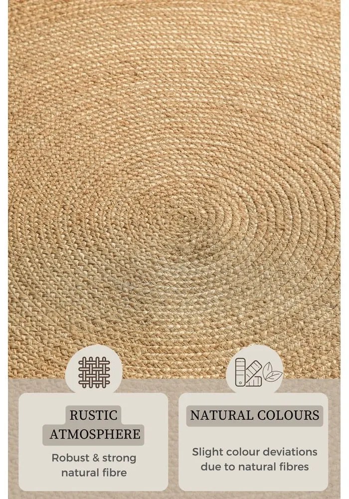 Covor în culoare naturală reversibil rotund din iută ø 140 cm Braided Gold – Hanse Home