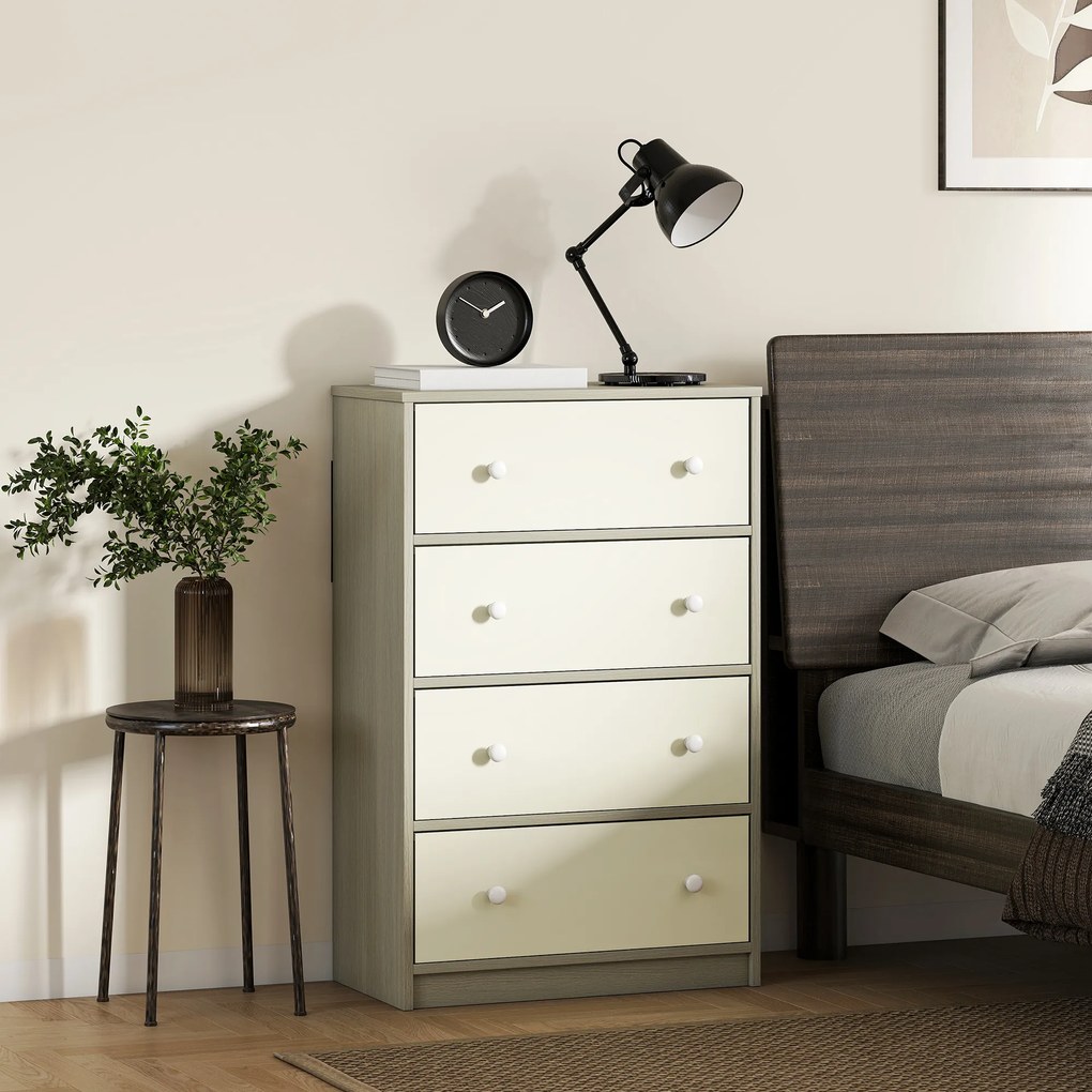 HOMCOM Comodă Modernă cu 4 Sertare Pliabile 58x30x91 cm, Alb și Gri | Aosom Romania