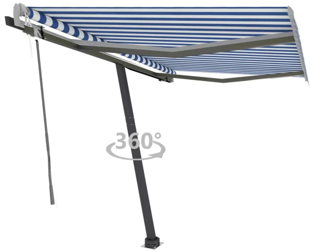 vidaXL Copertină autonomă retractabilă automat albastru&amp;alb 300x250 cm