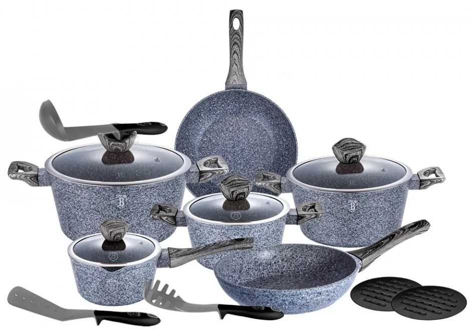 Set oale si tigai marmorate (15 piese) din aluminiu forjat Forest Dark Gray Line Berlinger Haus BH 1578