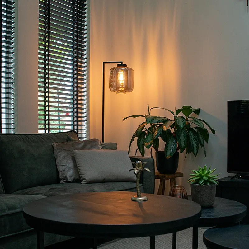 Lampa de podea de design neagra cu sticla fumurie - Qara Down