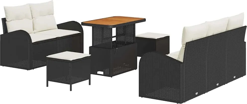 vidaXL Set de canapele pentru grădină cu pernă 8 pcs Negru poliratan