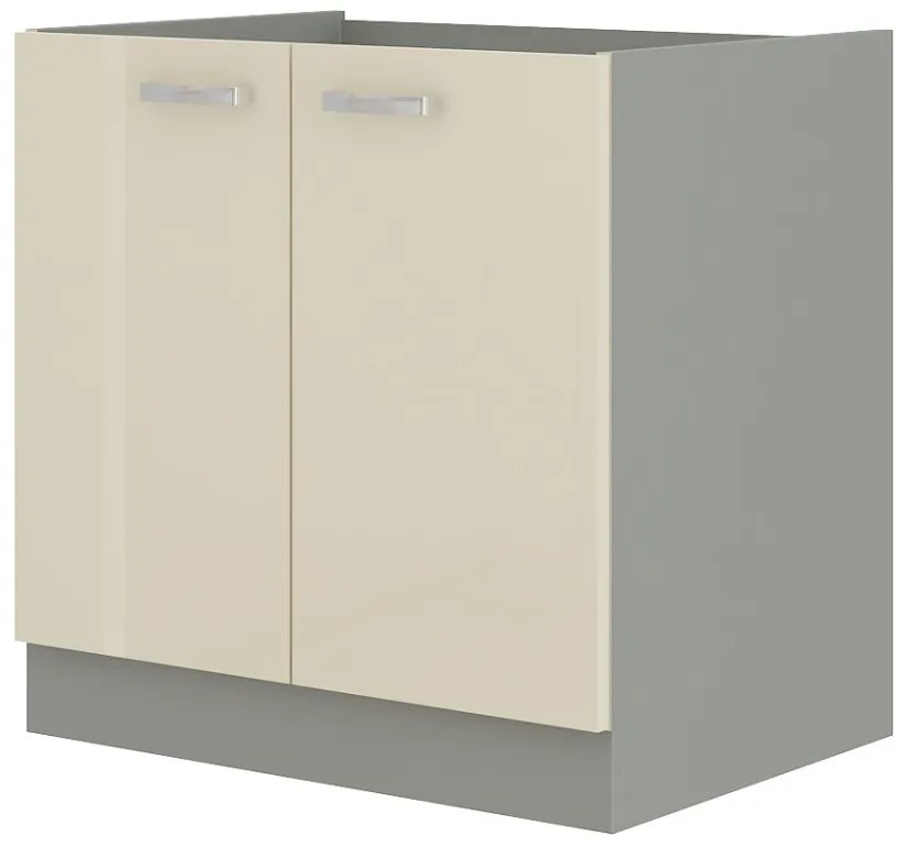Dulap inferior de bucătărie sub chiuvetă Kelyn 80 ZL 2F BB (Crem lucios + gri). 1032741